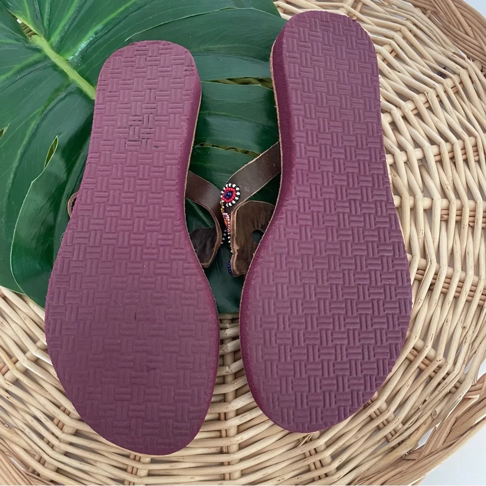 Laidback London Shibli SSR Leather Beaded Handmade Sandal Red Mix Size 39
